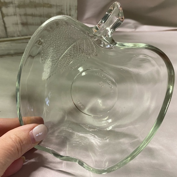 KIG Other - Art Glass Apple Bowl KIG Textured Leaf Dessert Trinket Dish Indonesia Vntg